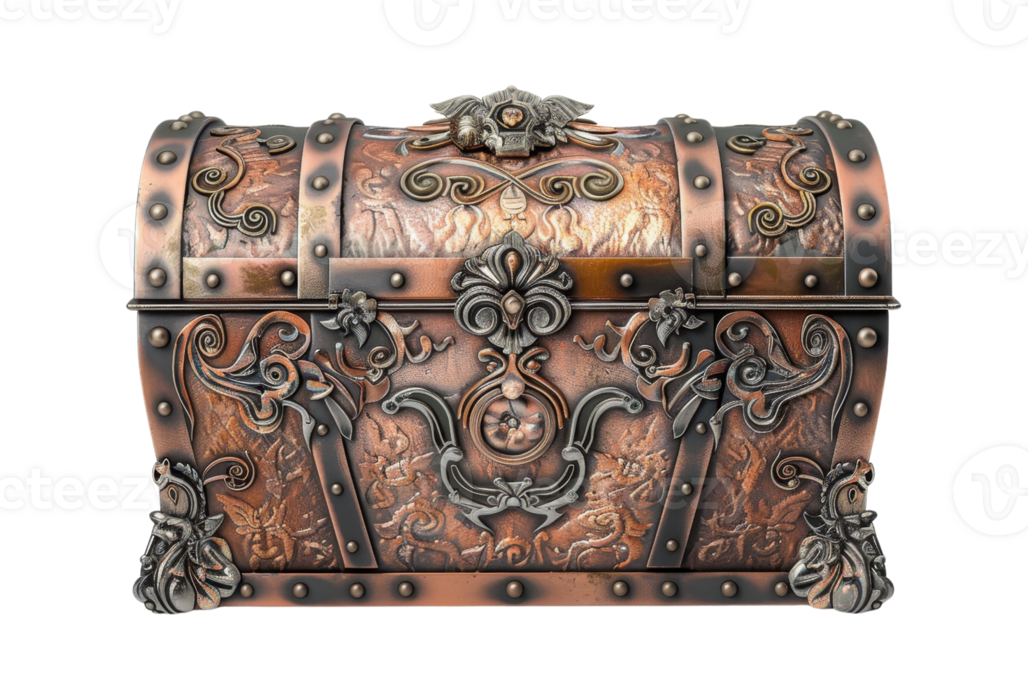A beautifully ornate antique treasure chest with intricate
