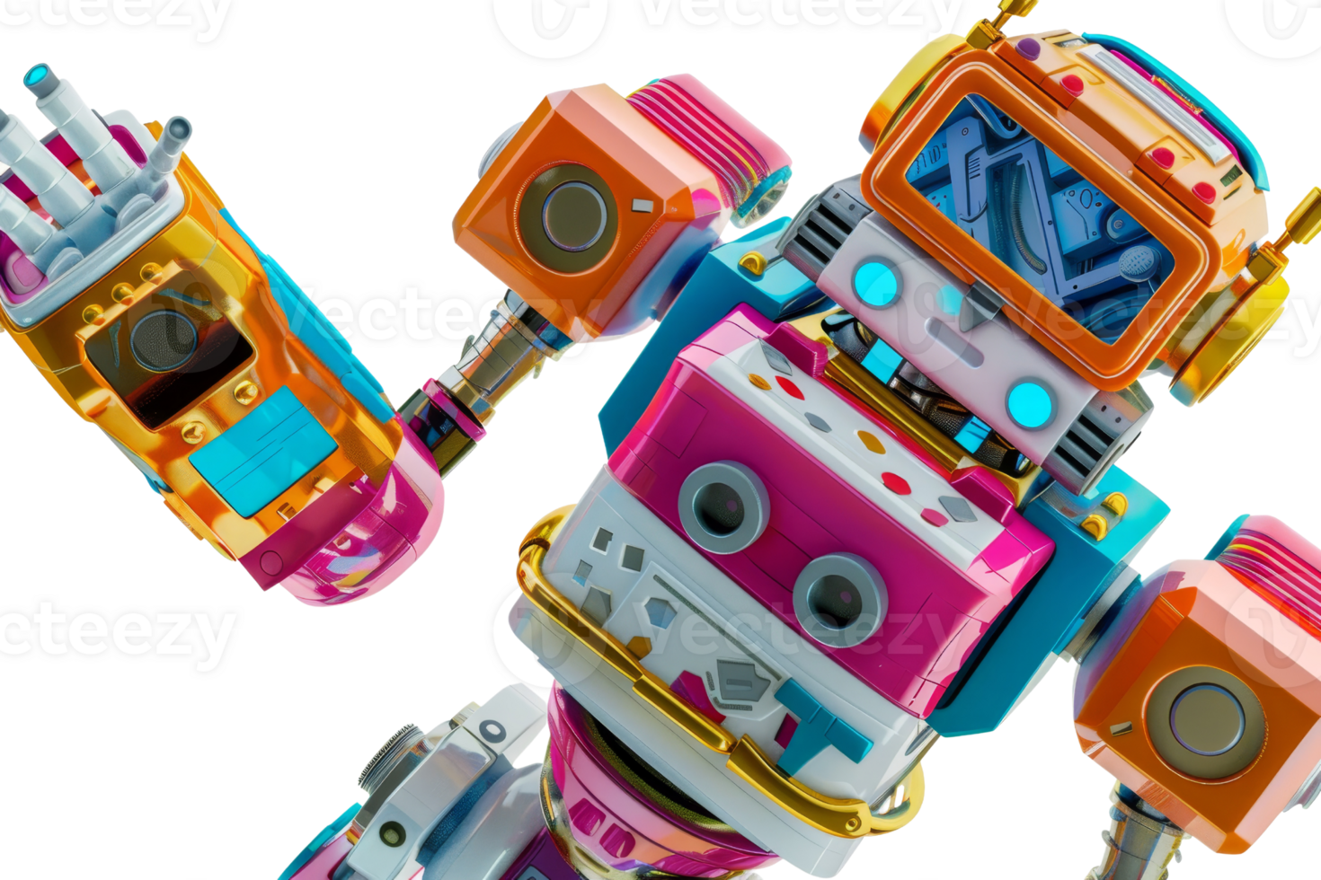 Colorful and vibrant retro-styled robot with a playful design. Perfect for technology, robotics, and future-themed projects. png