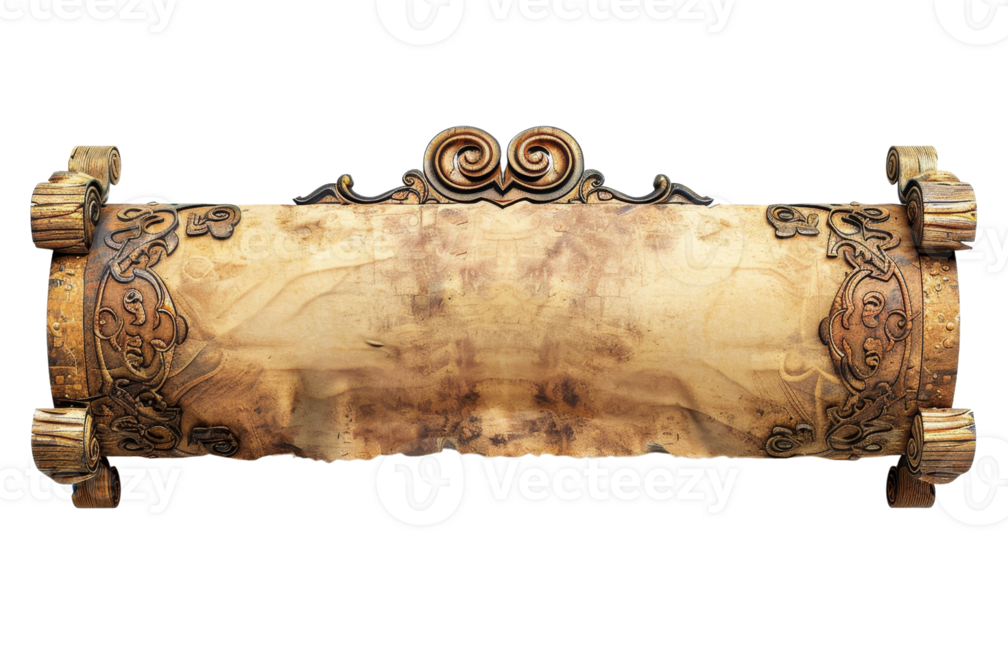 Vintage rolled parchment with ornate, rustic decorations perfect for invitations, certificates, and menus. png