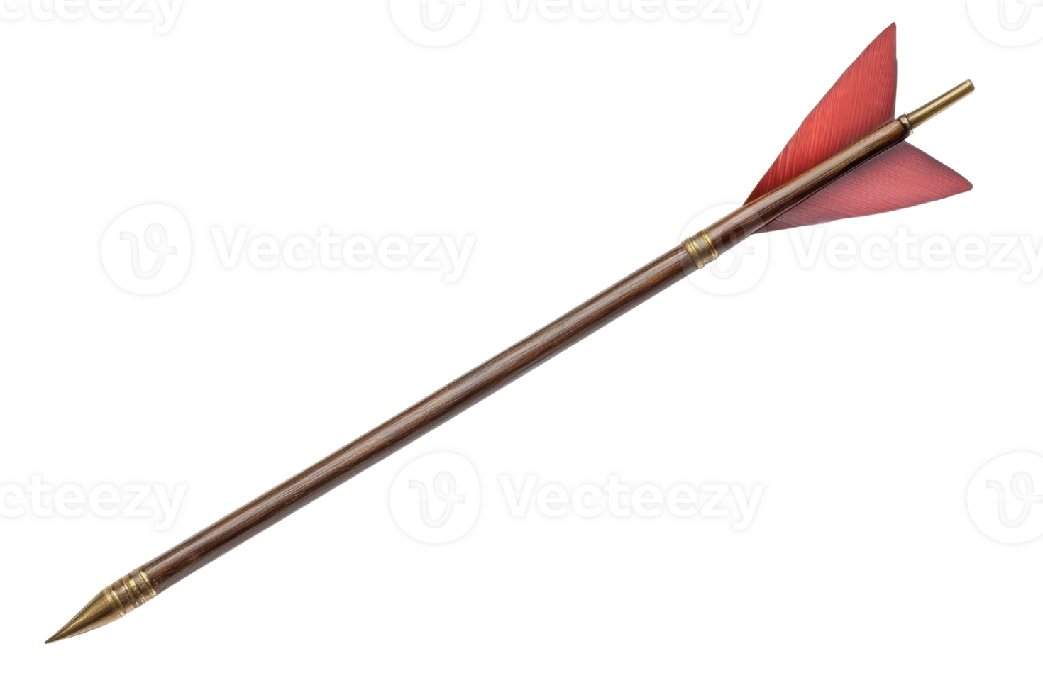 High-quality image of a vintage arrow with red fletching on a transparent background. Perfect for archery, historical themes, and decoration. png