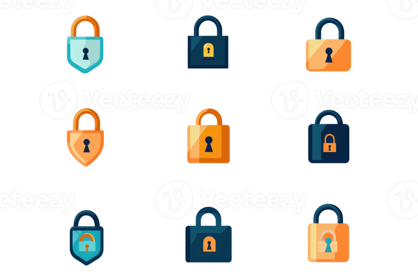 icons of various padlocks and security symbols, ideal for digital security, privacy, and protection concepts. png