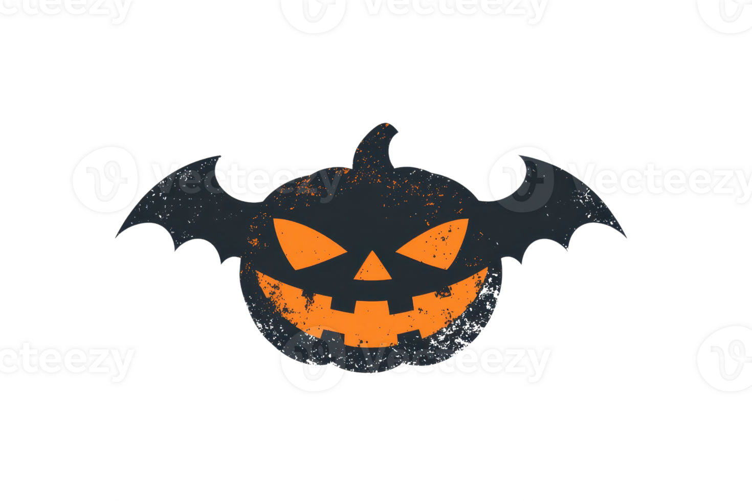 Spooky jack-o'-lantern pumpkin with bat wings, perfect for Halloween decoration and design projects. illustration with creepy vibes. png