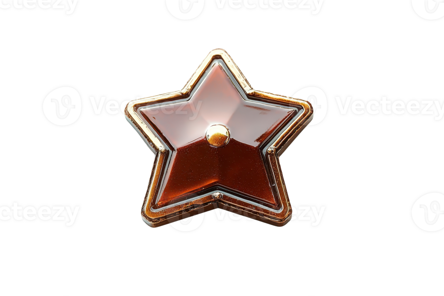 Close-up of a shiny star-shaped object with a golden outline and a central knob, isolated on a transparent background. png