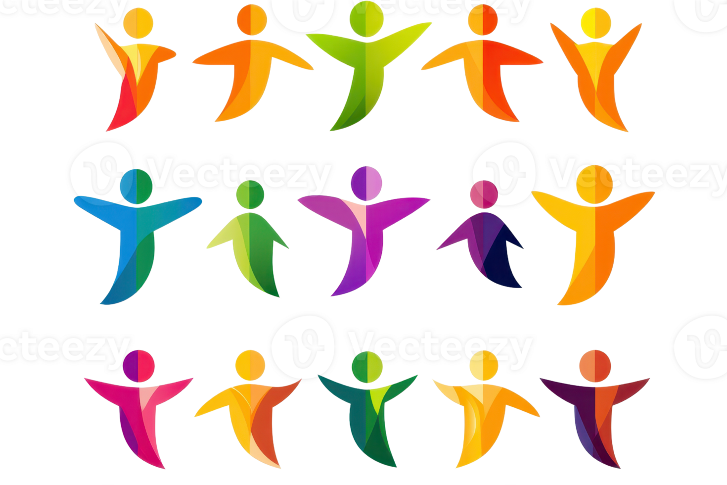 Colorful abstract figures representing diversity and unity. Vibrant designs evoke a sense of community and inclusivity. png