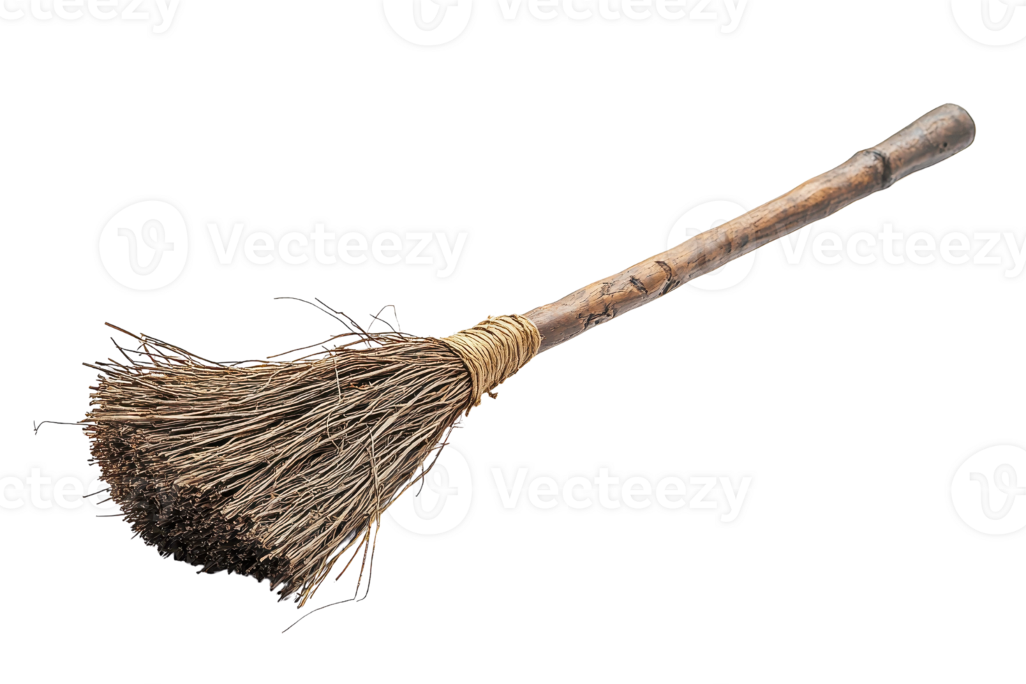 Rustic traditional handmade broom with natural bristles and wooden handle isolated on transparent background. ideal for vintage and decor themes. png