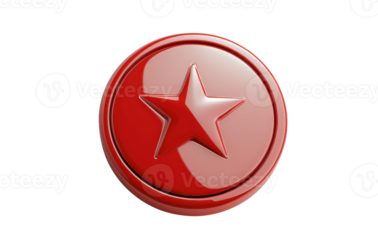 Glossy red circular icon with a prominent star symbol in the center, suitable for web design, apps, and various graphic projects. png
