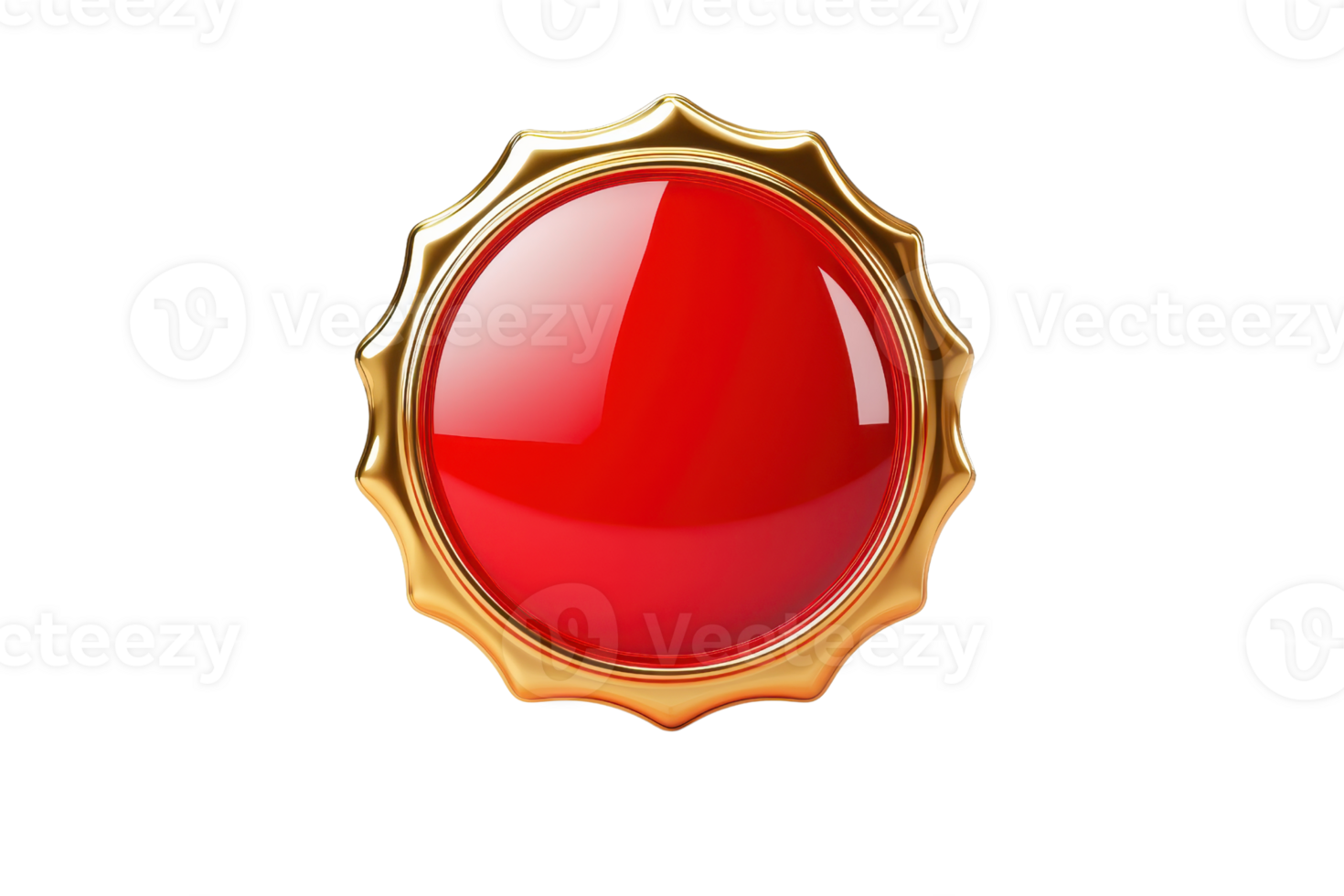 Shiny red wax seal with gold border on transparent background, ideal for certificates, diplomas, and formal documents. png