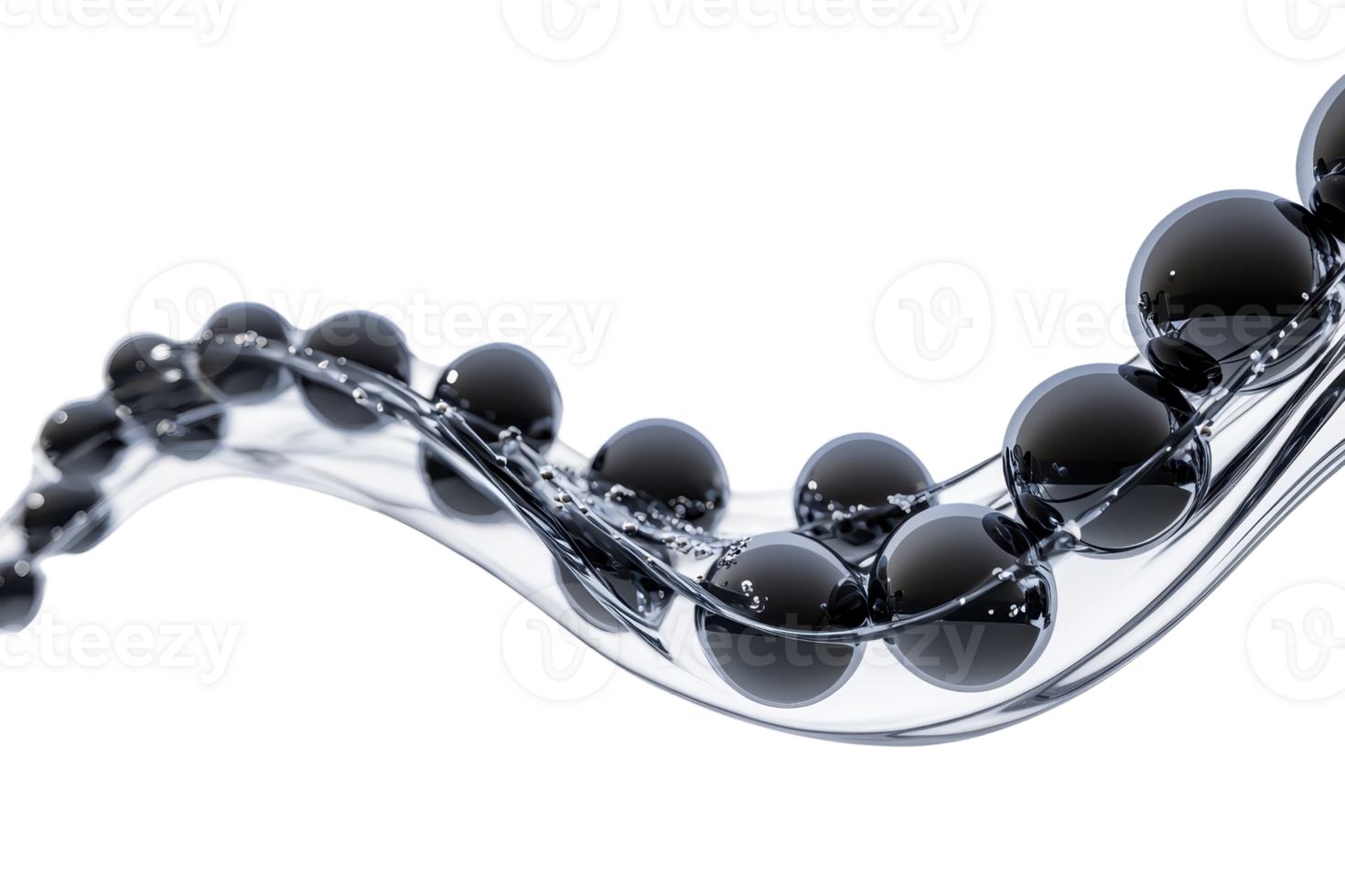 Abstract 3D rendering of black spheres in a fluid wave formation on a transparent background. showcasing modern and futuristic design. png