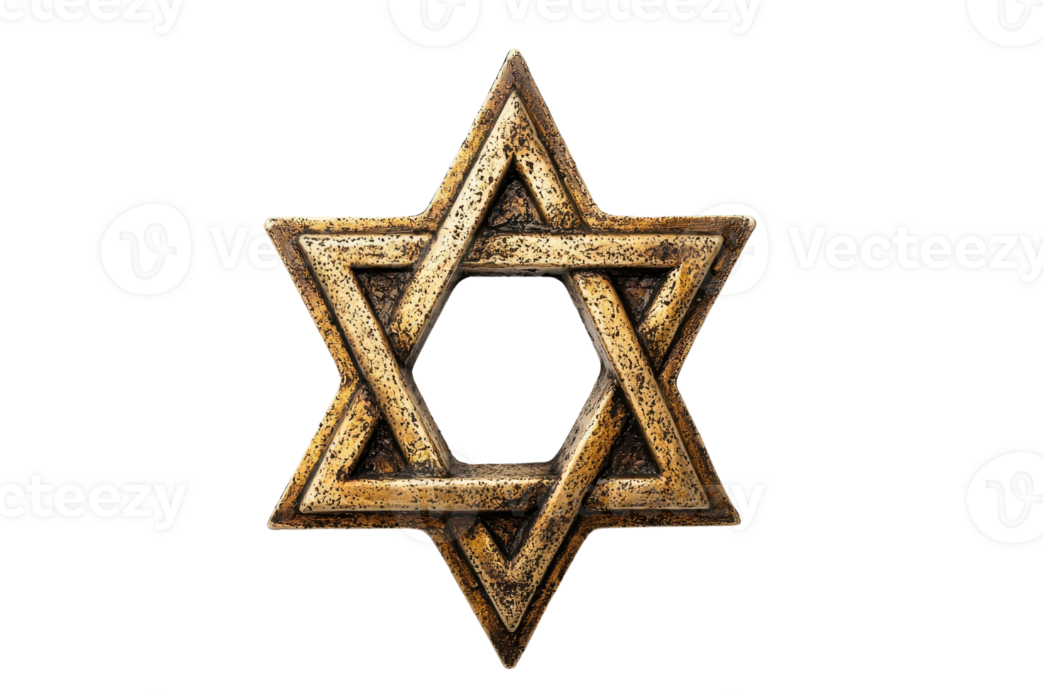 Antique golden Star of David symbol isolated on transparent background. Historical and religious Jewish emblem. Intricate design and texture. png