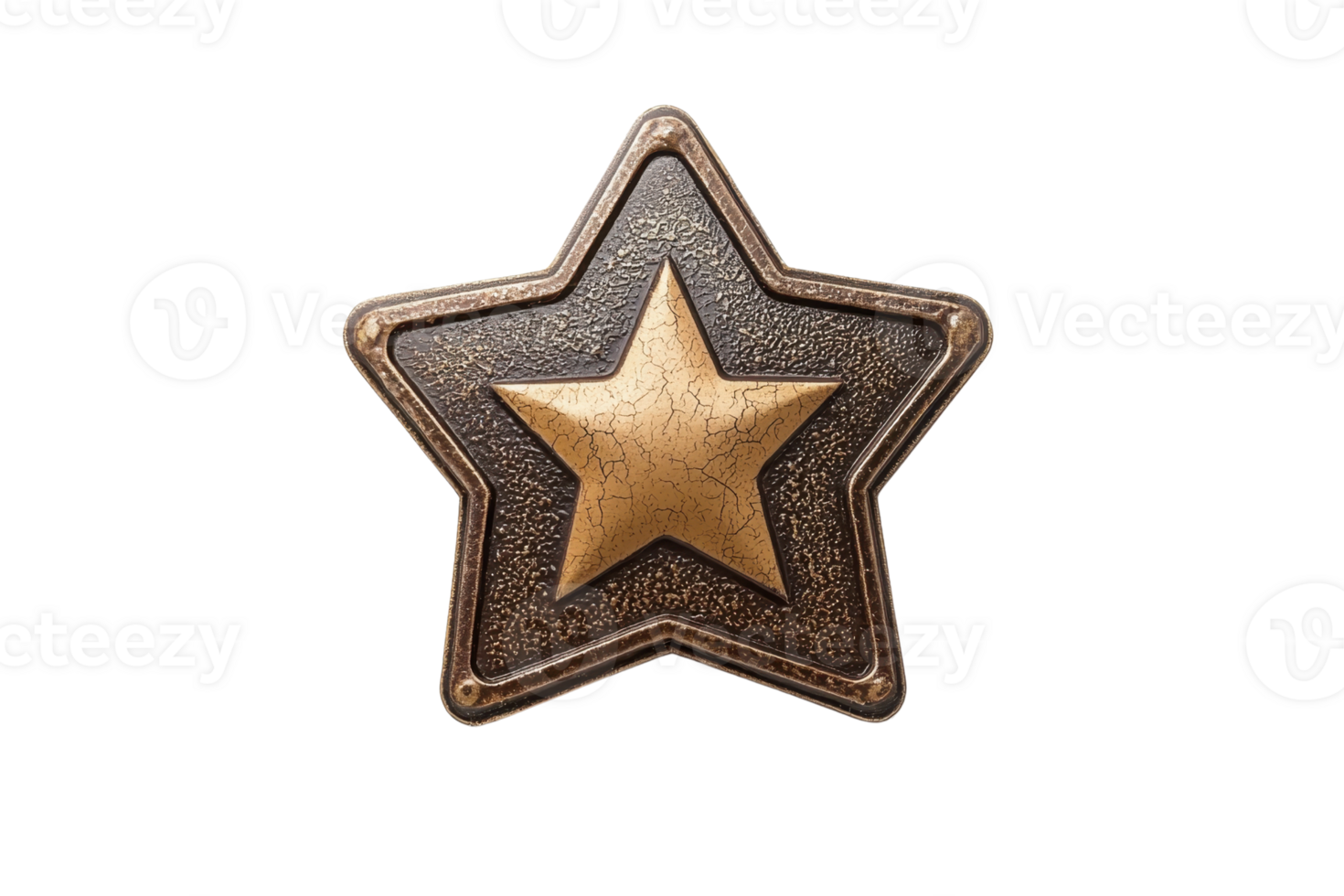 Antique star-shaped badge with intricate design, symbolizing honor and achievement, isolated on transparent background. png