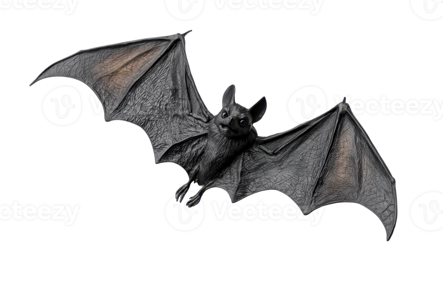 Detailed close-up of a flying bat with outstretched wings, isolated on a transparent background. capturing its unique features and textures. png