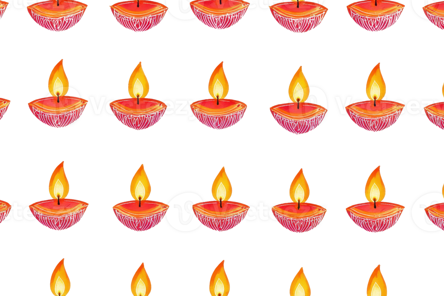 Seamless pattern of traditional oil lamps lit, symbolizing festival of lights and celebration, creating a warm and vibrant background. png