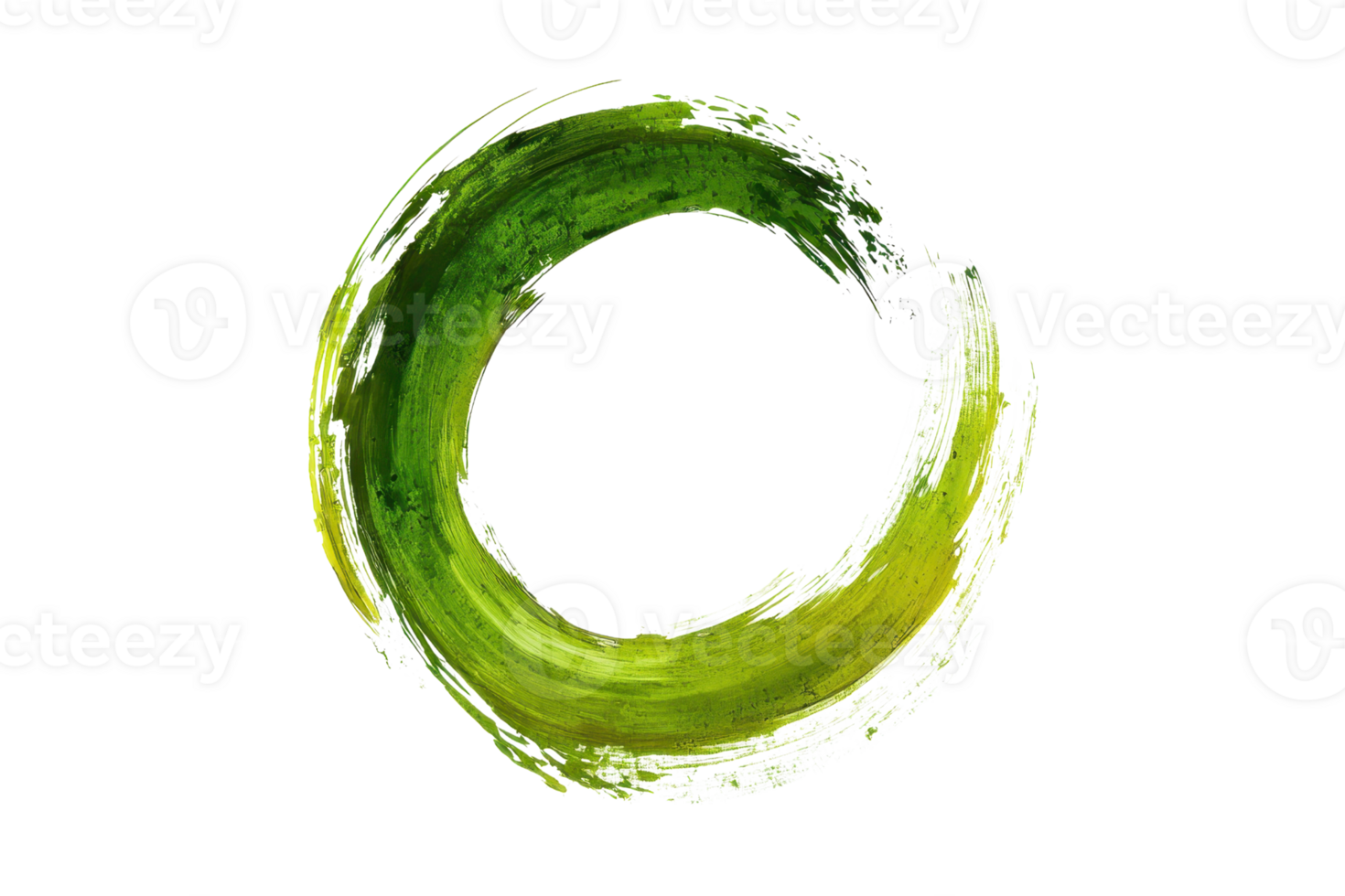 Vibrant green circular brushstroke on transparent background. symbolizing nature and harmony. Ideal for designs emphasizing balance and sustainability. png