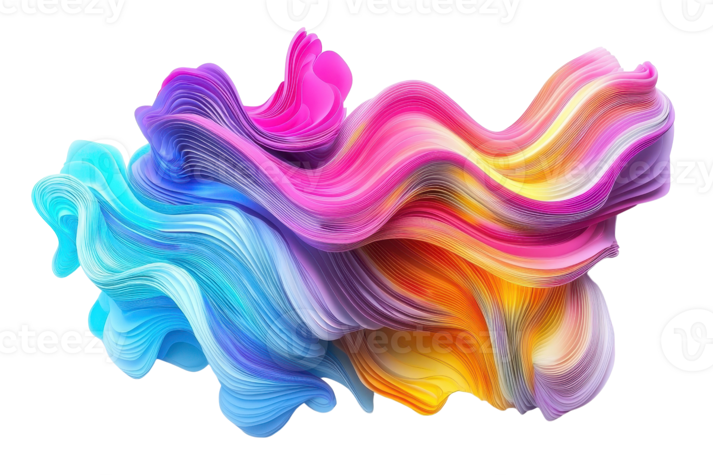 Vibrant abstract color waves artwork depicting fluid dynamic shapes in multiple hues of blue, pink, and orange. Modern digital art background. png