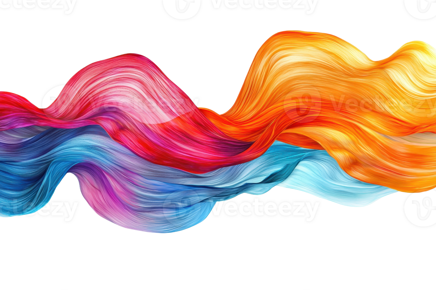Vivid abstract wave with colorful gradients, blending various hues into a dynamic, flowing motion against a transparent background. png