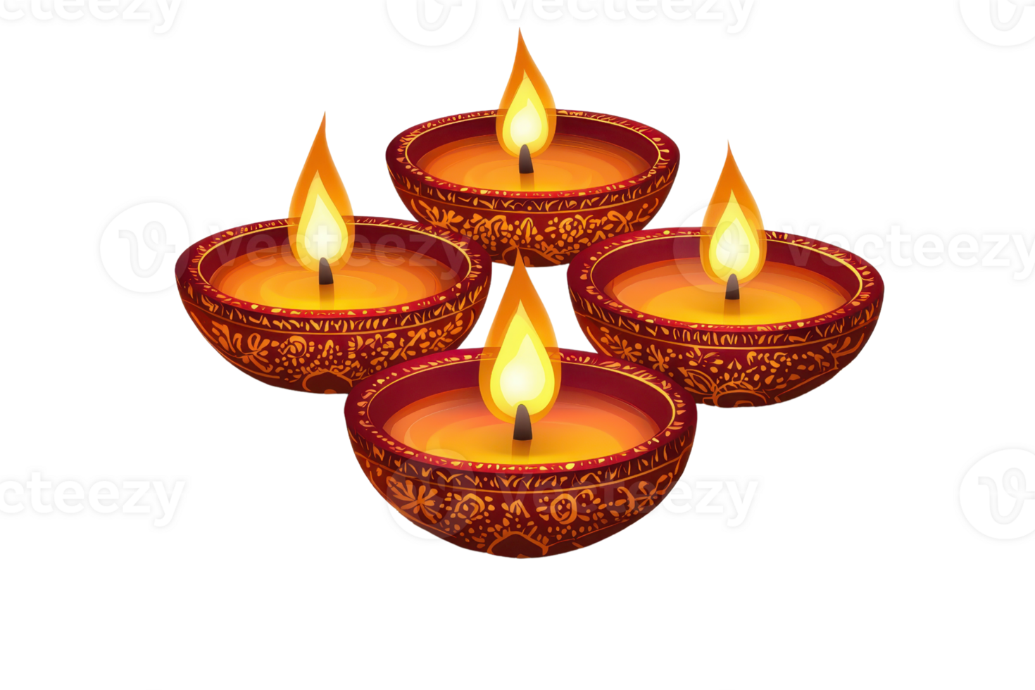 Beautiful illuminated oil lamps with intricate designs, symbolizing festivity and warmth. Perfect for festivals and celebrations. png