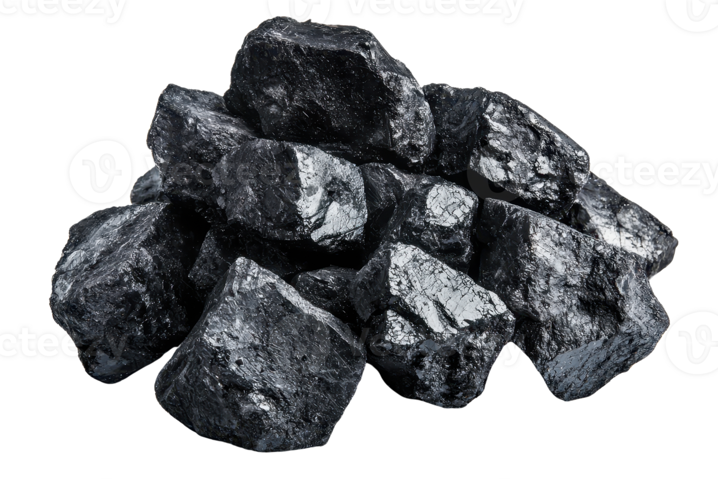 A pile of black coal on a transparent background. Perfect for illustrating energy, fossil fuel, and natural resources concepts. png