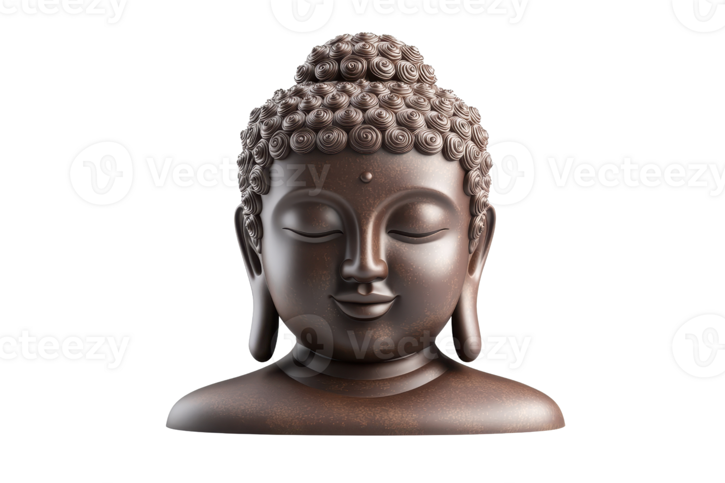 Elegant Buddha head sculpture with serene expression, perfect for promoting mindfulness and meditation practices in a spiritual context. png