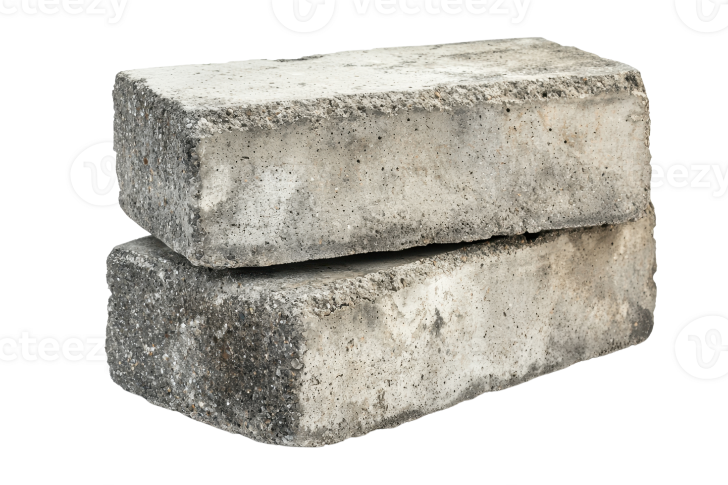 Close-up of two stacked concrete bricks against a transparent background. Ideal for construction, architecture, and industrial design projects. png
