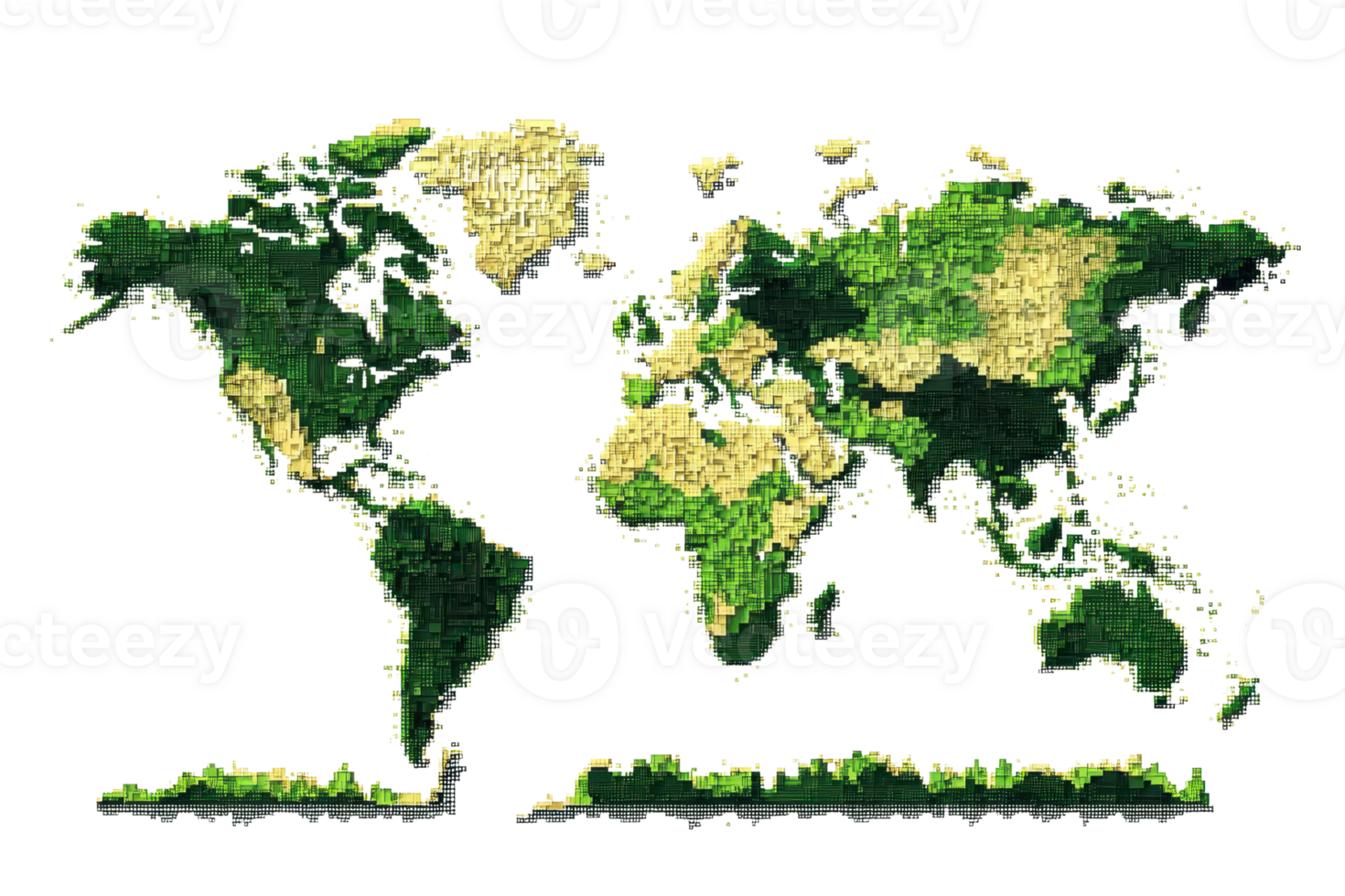 Detailed geographical illustration of world map made of green foliage. Concept for global environment, conservation, and eco-friendly projects. png