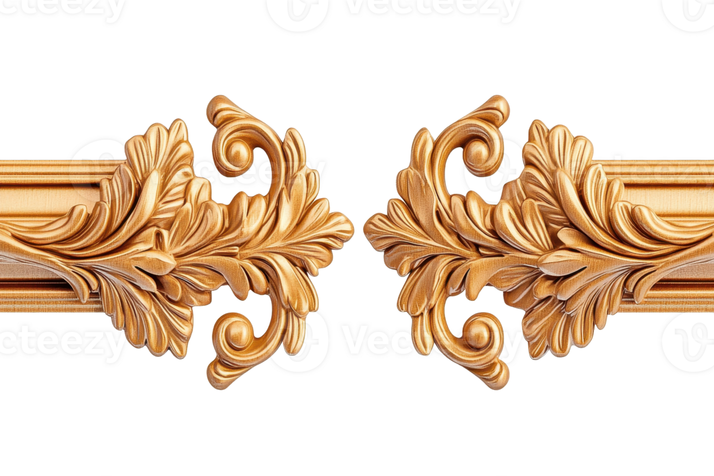 Elegant gold ornate leaf design on a transparent background. perfect for decorative elements, frames, and luxurious designs. png