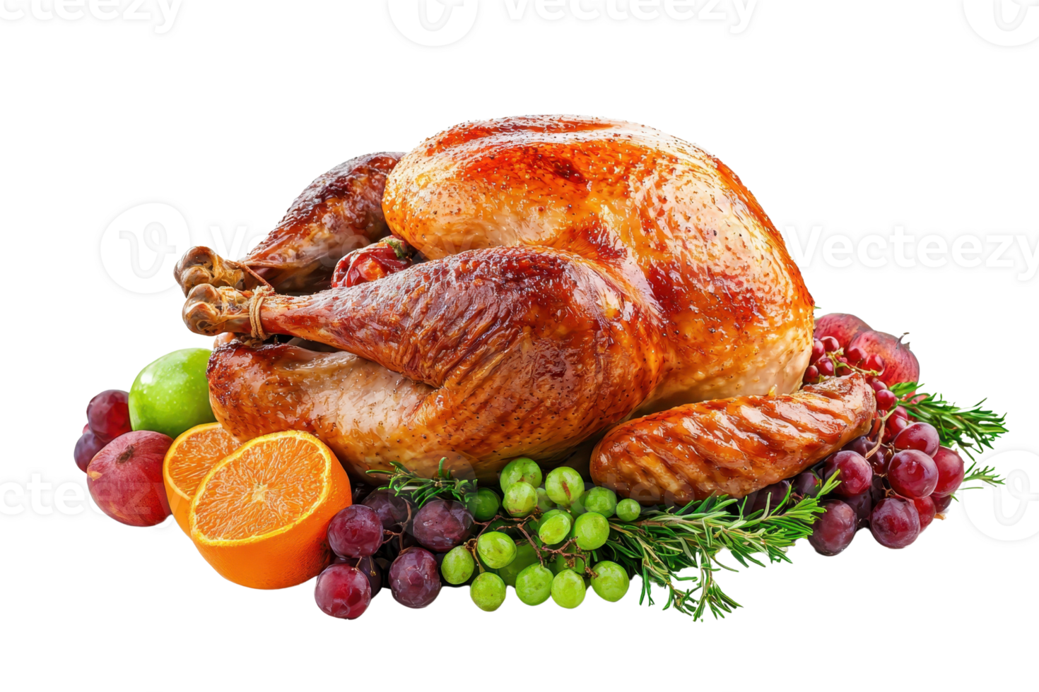 Delicious roasted turkey with fruits and herbs, perfect for holiday feasts and festive gatherings. png