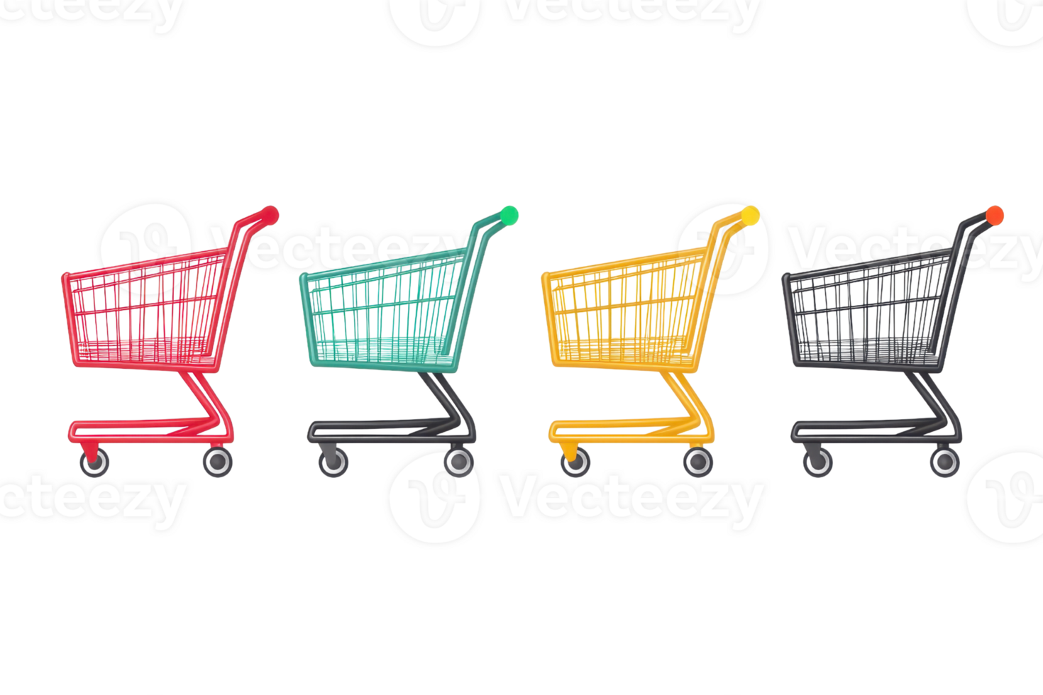 Colorful shopping cart set in different shades. Ideal for retail, supermarket, online shopping, and grocery store design themes. png