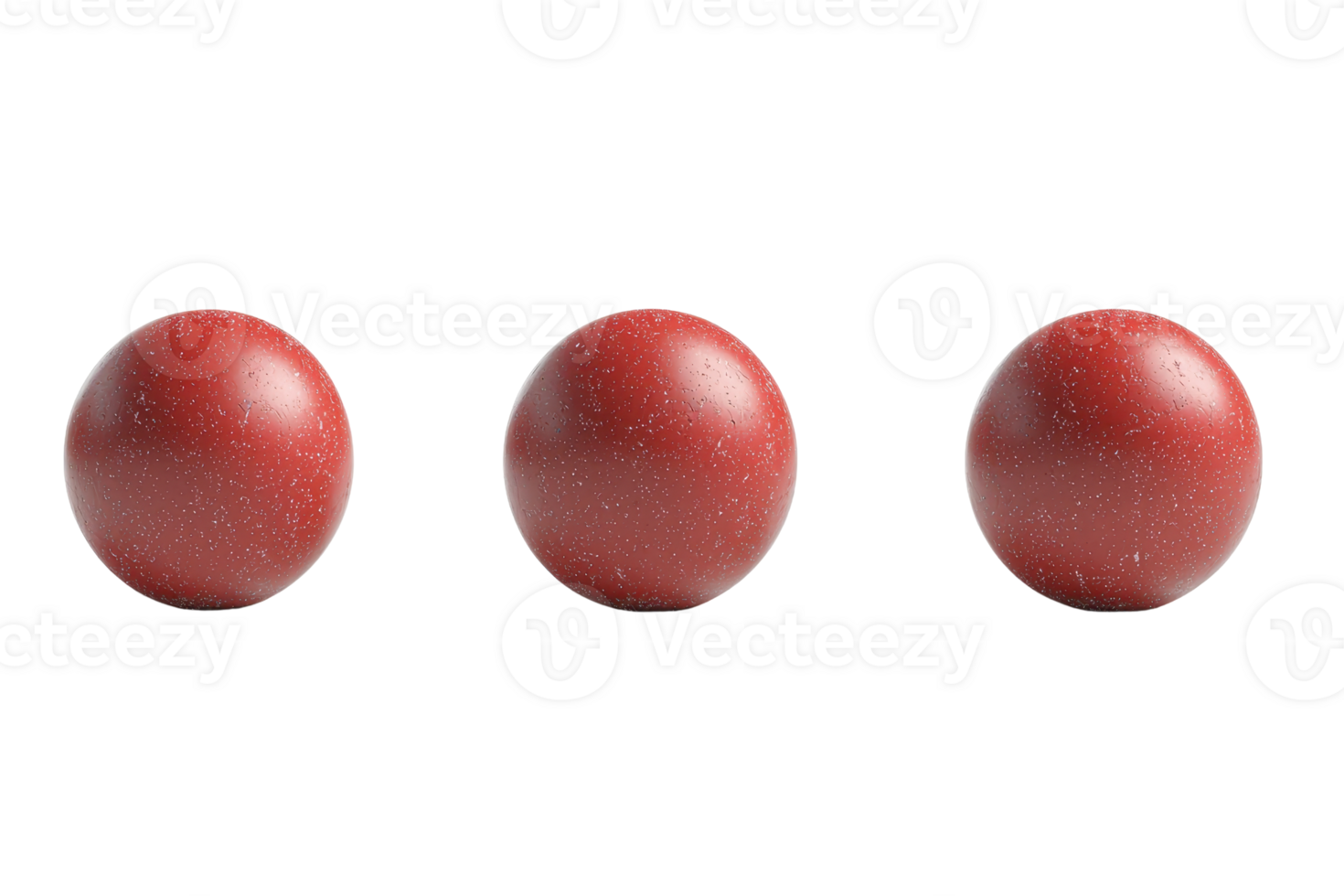Three red spheres aligned in a row on a transparent background. showcasing symmetry and minimalistic design perfect for artistic projects. png