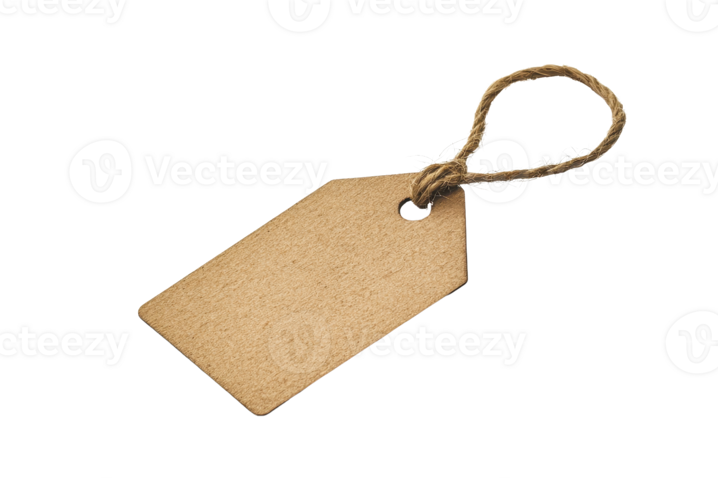Blank brown paper tag with string isolated on transparent background. Perfect for labeling, tagging, or decoration. Ideal for crafts and DIY projects. png