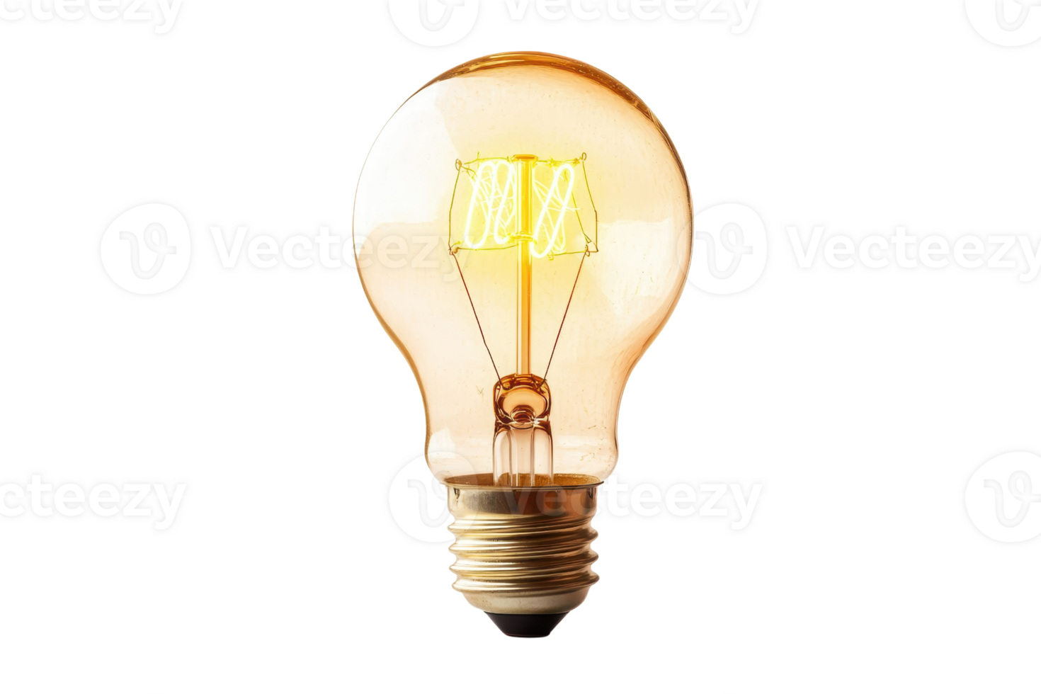 Close-up of a glowing vintage incandescent light bulb isolated on a transparent background. showcasing the filament design in detail. png