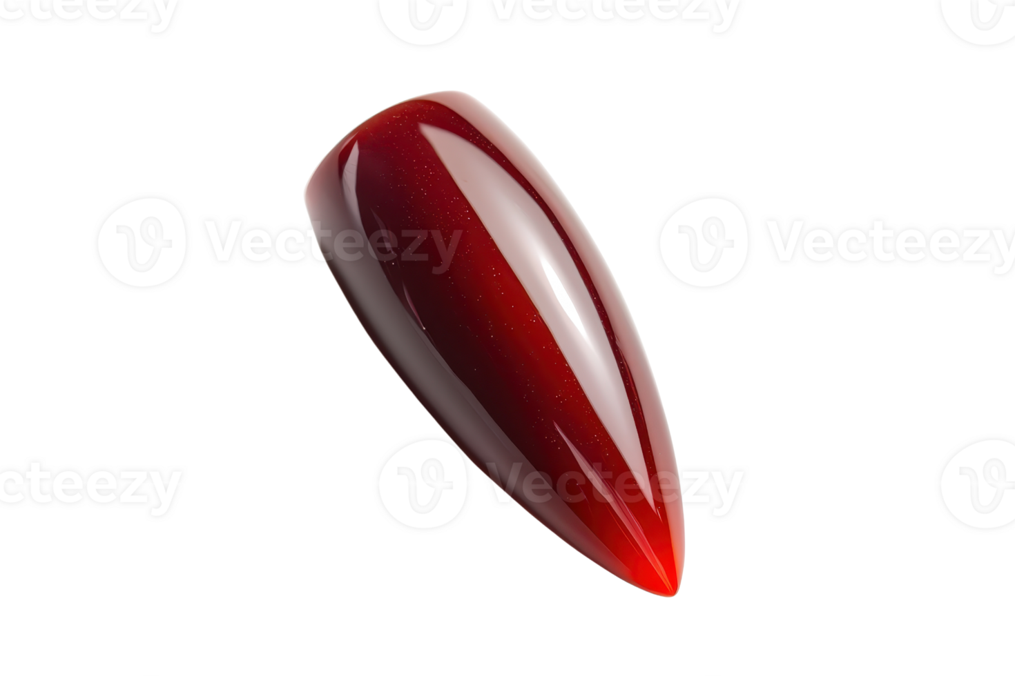 Close-up of a long, pointed acrylic nail with a glossy, dark red to black gradient, isolated on a transparent background. png
