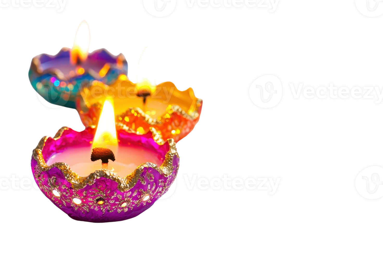 Colorful decorative candles in vibrant holders creating a festive ambiance, perfect for celebrations and special occasions. png