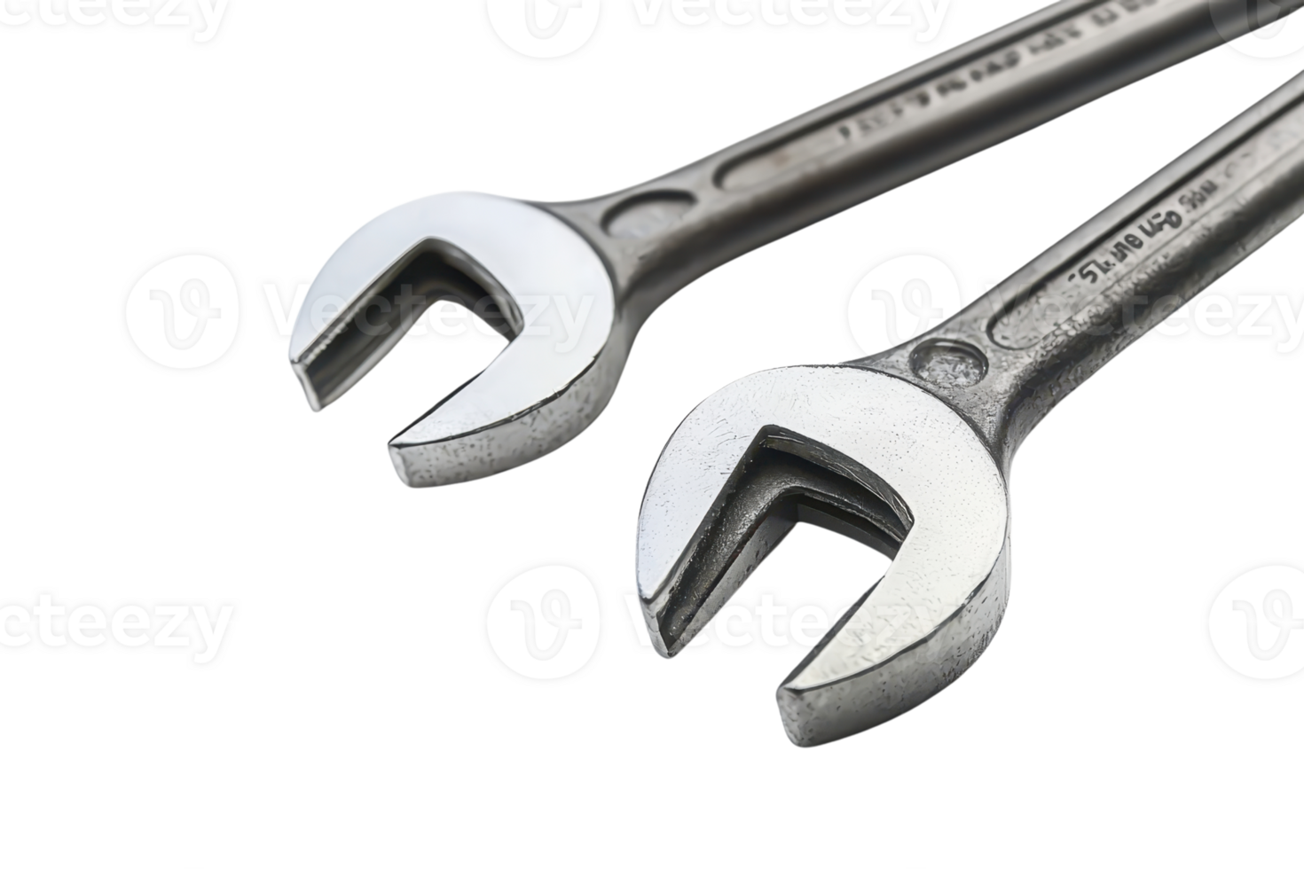 Two metal wrenches lying on a transparent background. Ideal for tool, hardware, and repair-related themes in stock photography. png