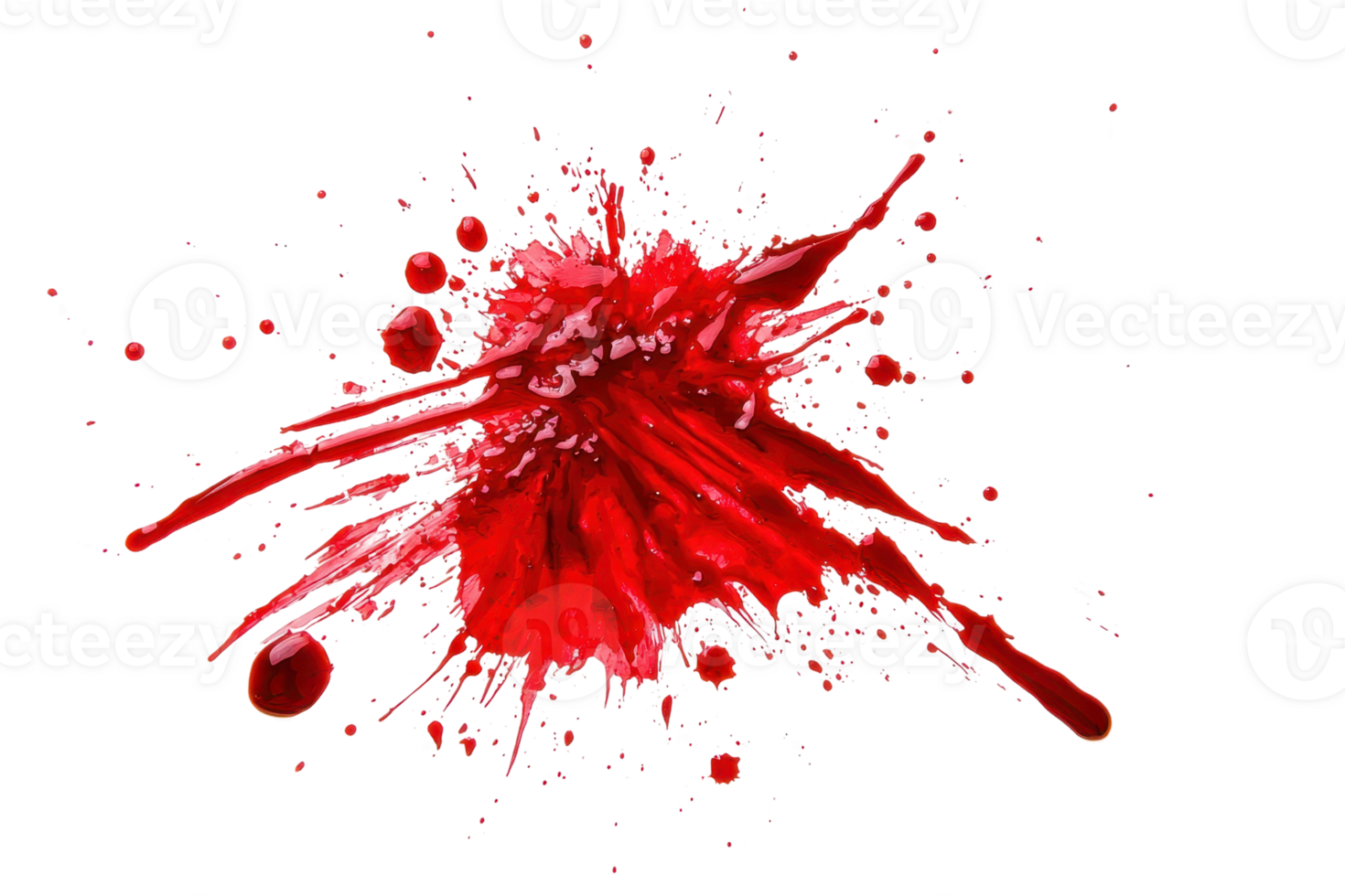 Abstract vibrant red paint splash with dynamic splatter effect on transparent background, ideal for creative design and artistic projects. png