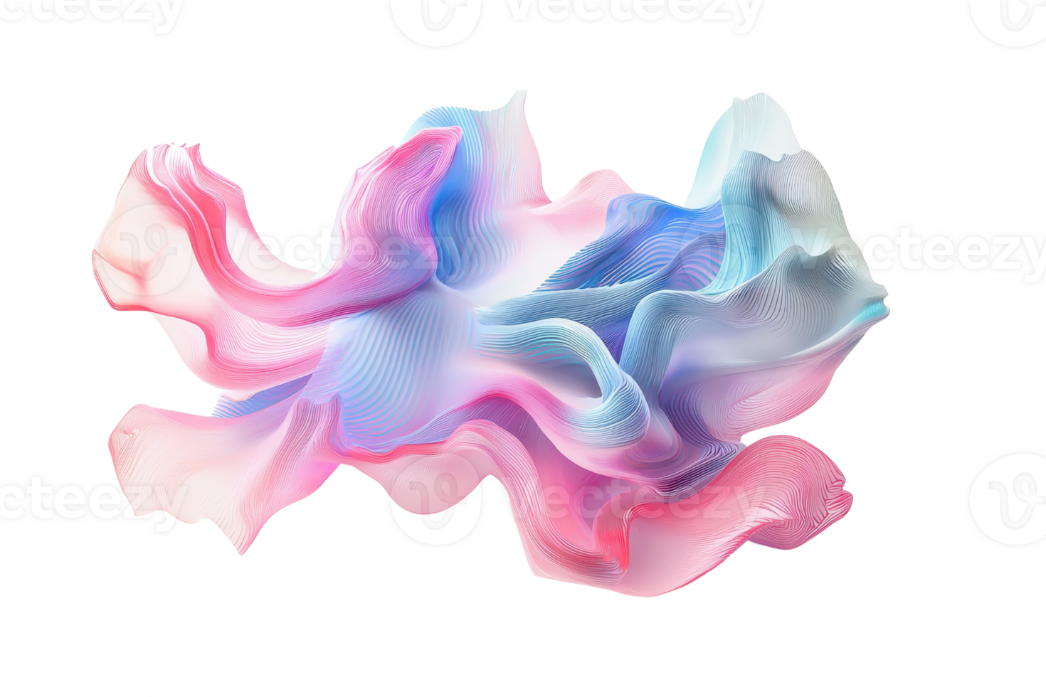 Abstract colorful wave-like fabric design with a blend of pink, blue, and white tones, creating a fluid and dynamic visual effect. png