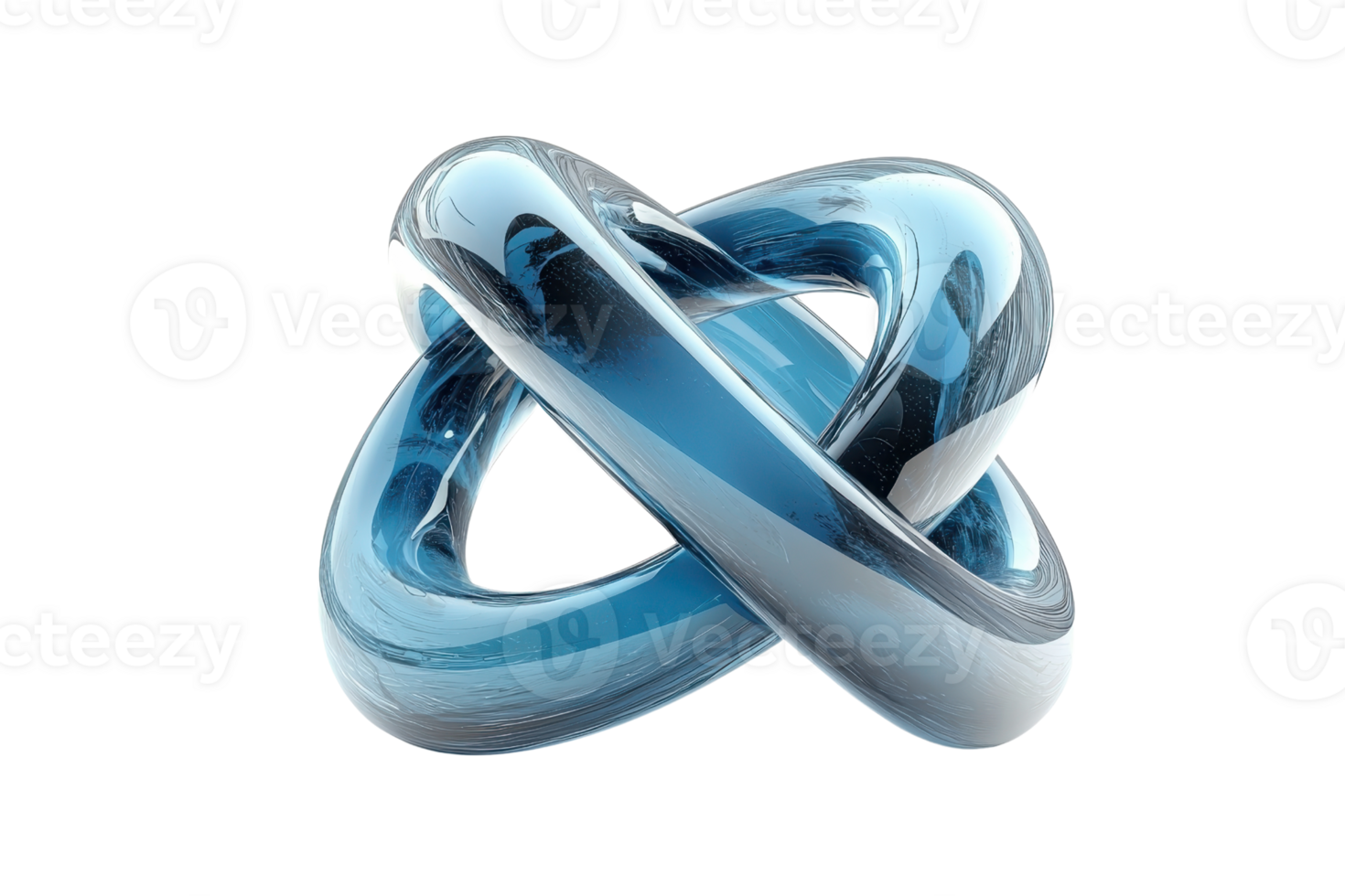 Abstract glass sculpture with intertwined loops in shades of blue, perfect for modern design concepts and innovative presentations. png