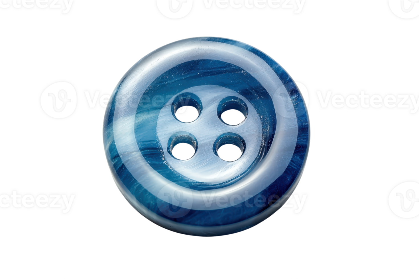 Close-up of a blue button with four holes, perfect for crafts and sewing projects. High-resolution image ideal for fabric and textile designs. png