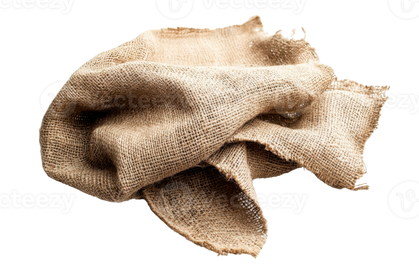 Close-up of a crumpled burlap sack isolated on transparent background. showcasing texture and rustic style. Perfect for textile, rustic and vintage themes. png
