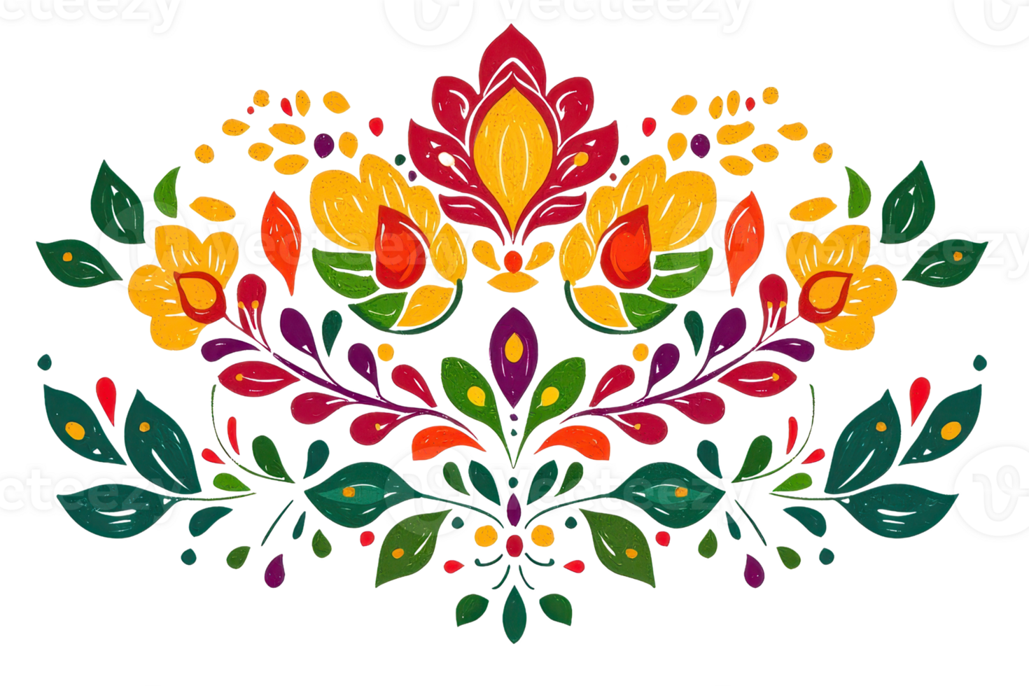 Colorful floral illustration with intricate details, featuring vibrant flowers and leaves, perfect for decorative and design purposes. png