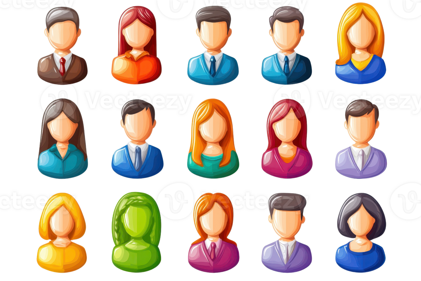 Colorful set of diverse avatar icons representing various people, perfect for profiles, applications, and graphic projects. png