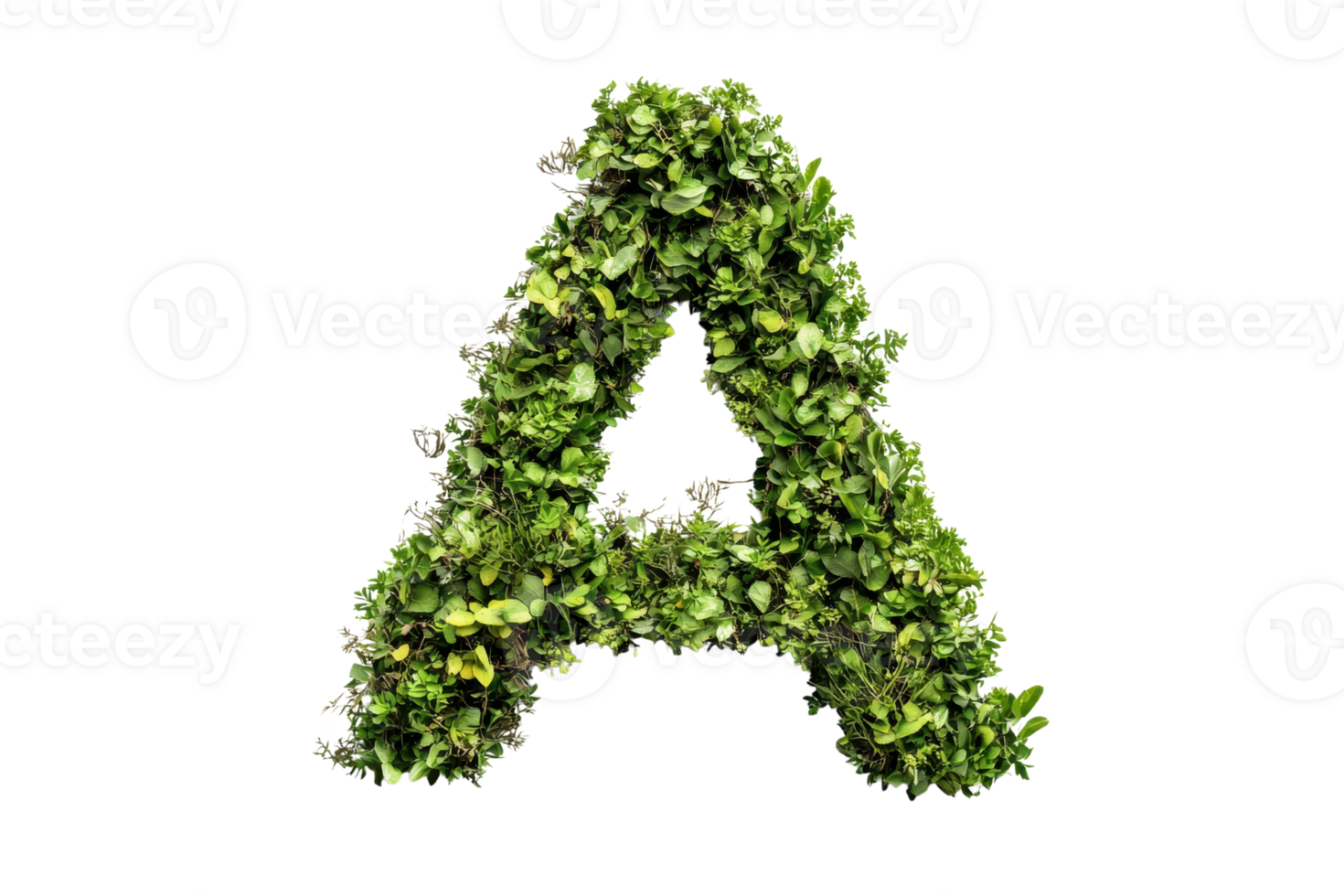 Creative alphabet letter A made from green foliage, isolated on transparent background. Perfect for nature-themed designs or eco-friendly concepts. png