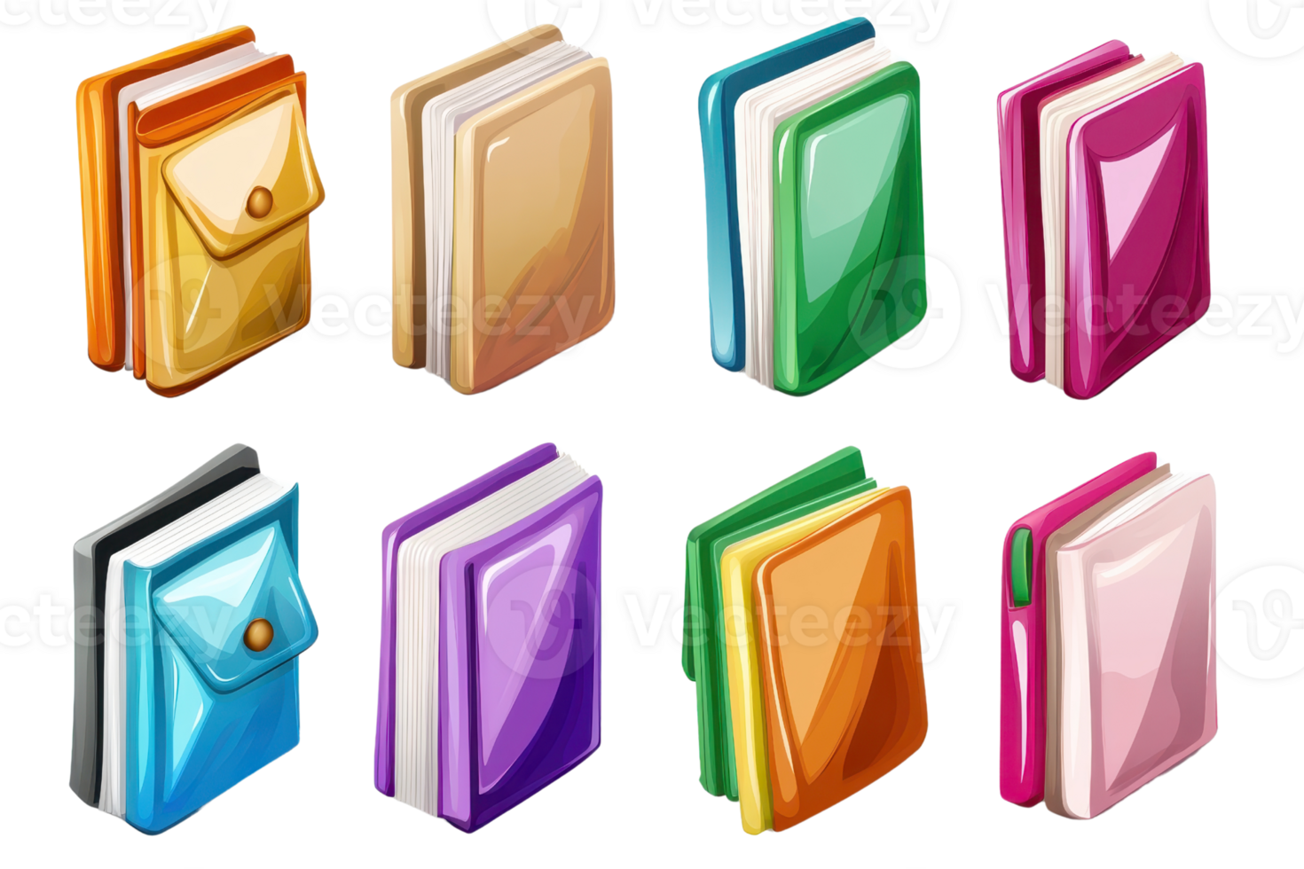Colorful illustration of various books in different colors. Great for educational, library, and reading-related design projects. png