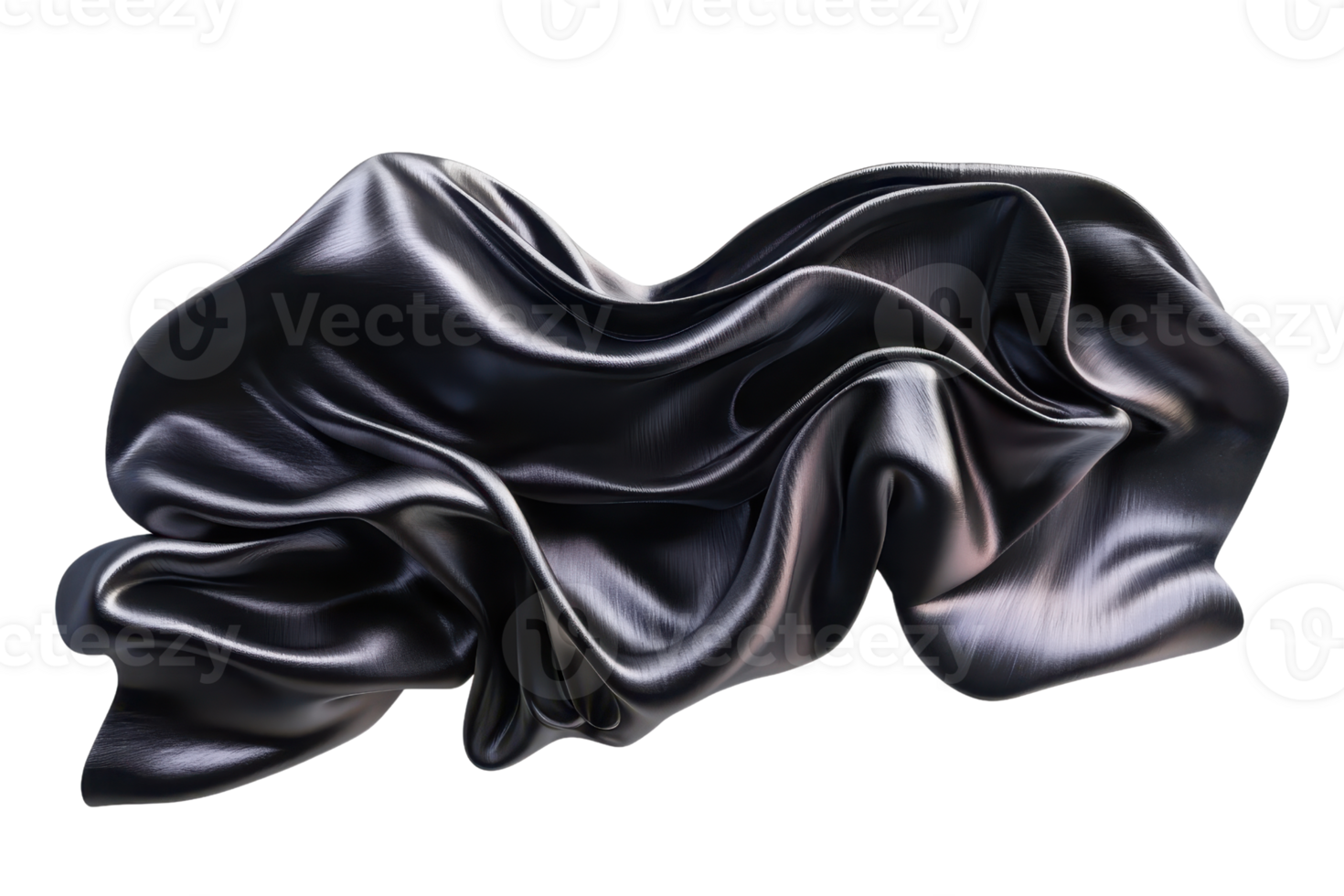 Elegant black silk fabric flowing smoothly, creating a luxurious and mysterious visual effect. Perfect background for fashion or design projects. png