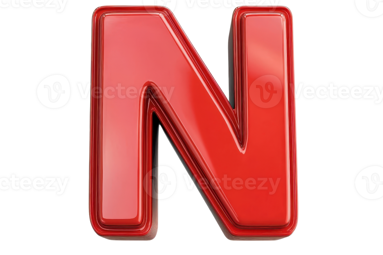 Glossy red letter N isolated on transparent background. Bold uppercase letter for branding, design, and educational purposes. png