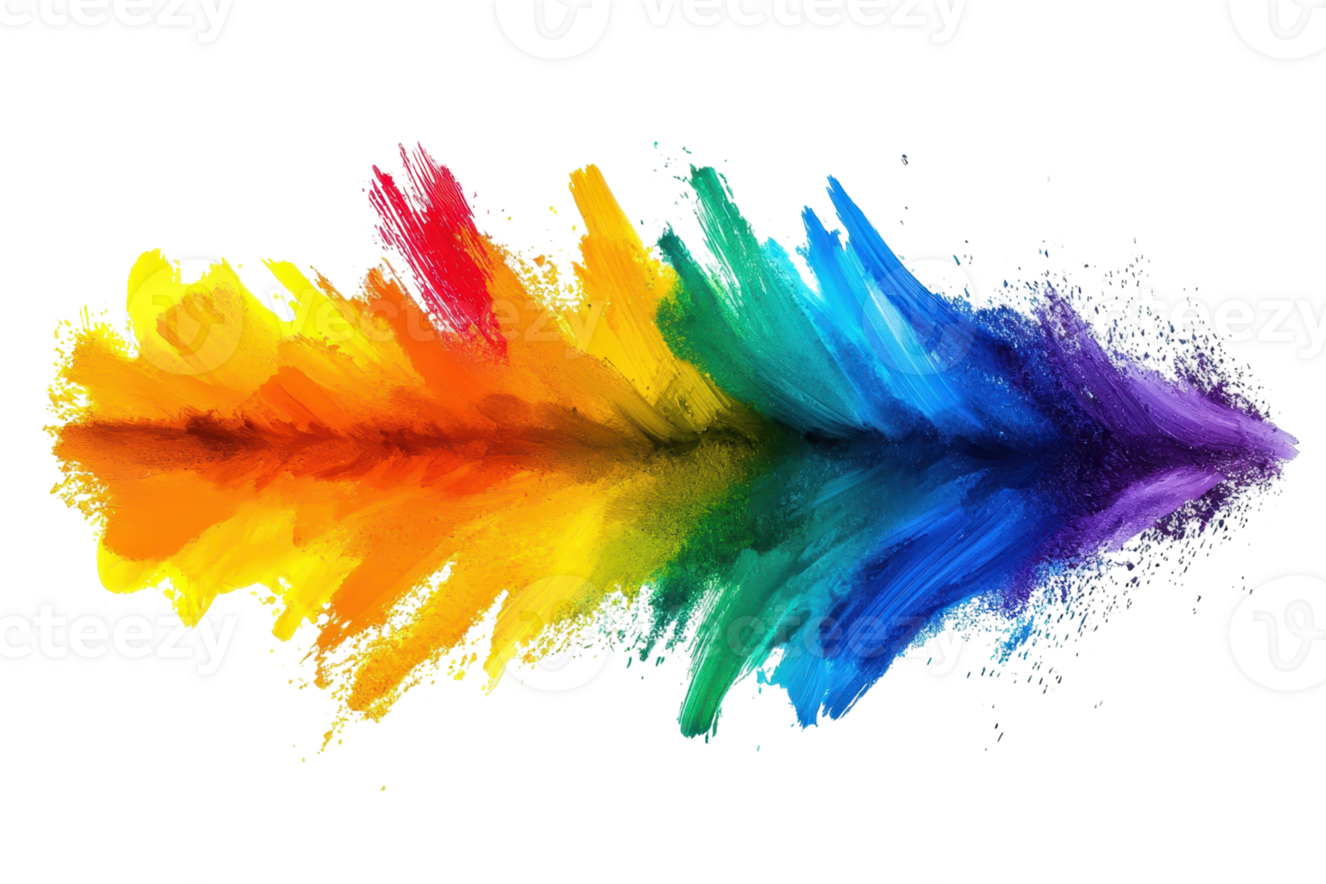 Vibrant abstract art with a colorful explosion of rainbow hues in a dynamic arrow shape against a transparent background. perfect for creative designs. png