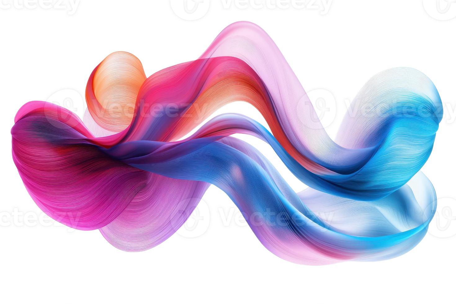 Vibrant abstract swirl of colorful waves creating a dynamic and fluid shape on a transparent background. captivating modern digital art. png