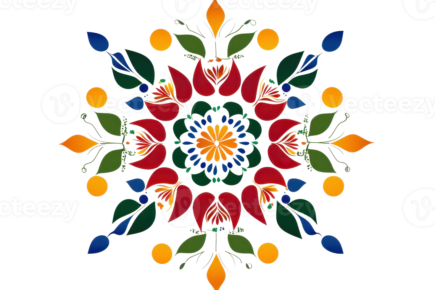 A vibrant, colorful floral mandala pattern with intricate symmetrical design, ideal for artistic and decorative use. png