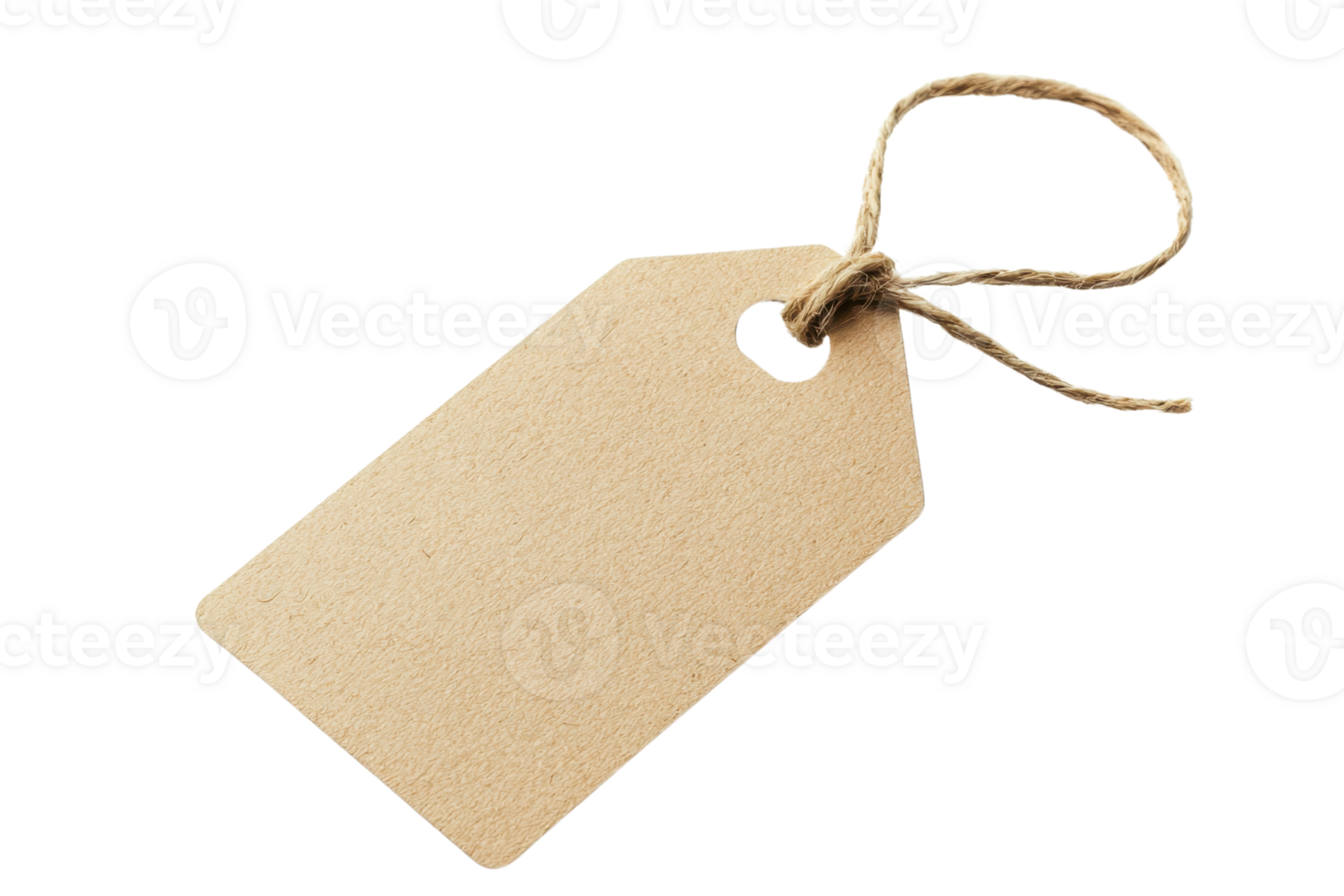 Brown kraft paper tag with twine isolated on transparent background. Ideal for gift wrapping, labeling, or DIY crafting projects. png