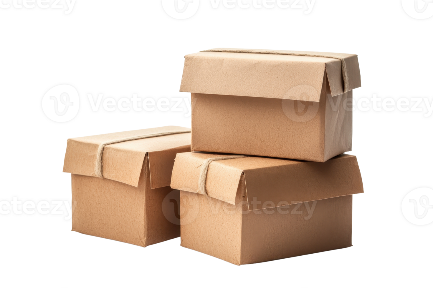 Stack of cardboard boxes isolated on a transparent background. Perfect for shipping, packaging, moving, or storage purposes. png