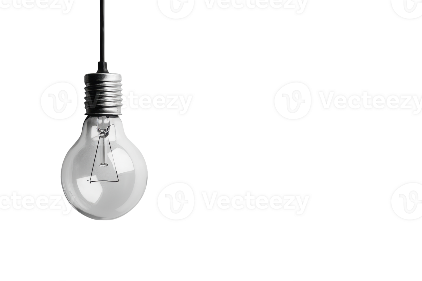 Hanging light bulb with transparent glass against a transparent background. symbolizing innovation, creativity, and energy. Ideal for concepts of ideas. png